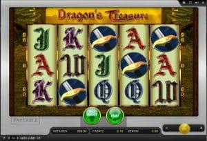 Keine großen Überraschungen bietet die Spieloberfläche von Dragons Treasure. Im Mittelpunkt stehen natürlich die fünf Walzen des Slots